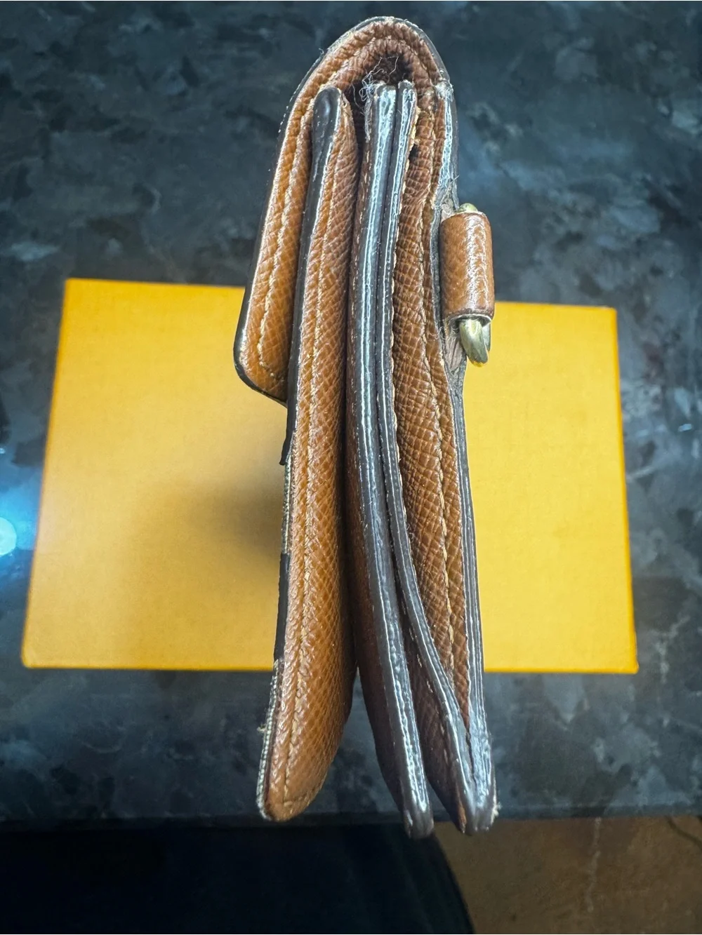 Authentic Louis Vuitton Monogram Canvas Trifold Wallet in Brown and Gold